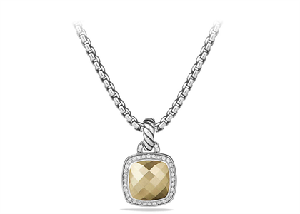 Rhodium Plated CZ Studded Cushion Cut Champagne Pendant